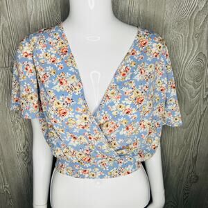 Como Black Floral Wrap Blouse/shirt  Size XS